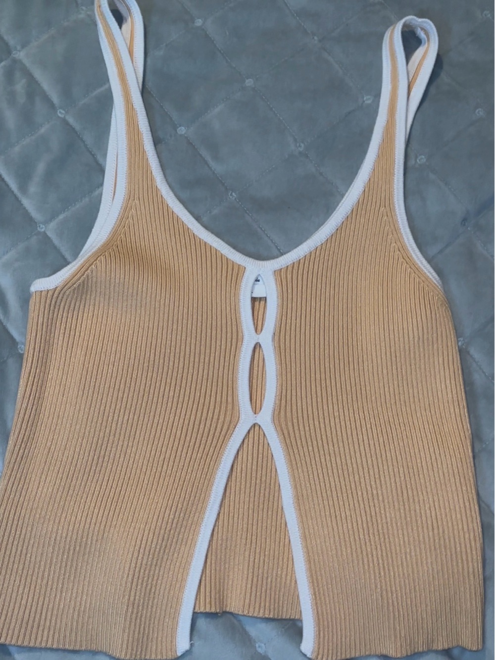 Abercrombie & Fitch Beige Ribbed Tank with White Trim
